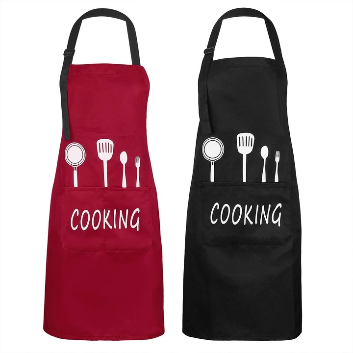 Set 2 sorturi unisex, impermeabile, cu buzunare, rosu si negru, reglabil, 70x90cm