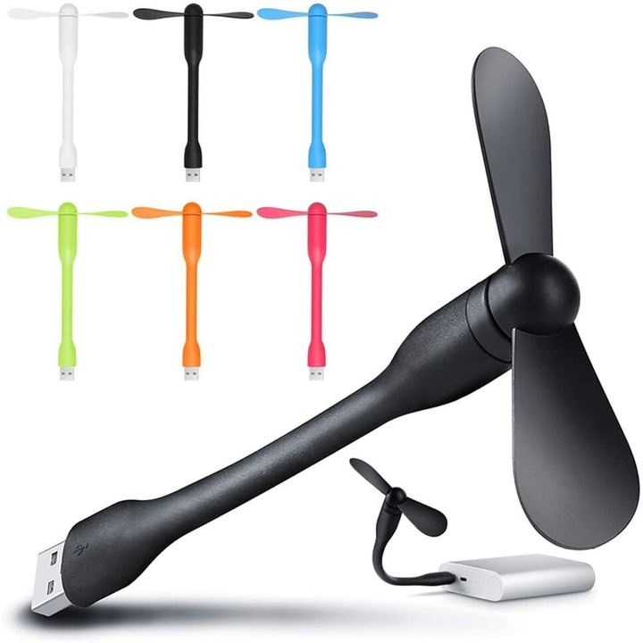 Комплект от 6 преносими мини USB вентилатора, зелен, розов, черен, бял, оранжев, син, 5.7"x3.5"