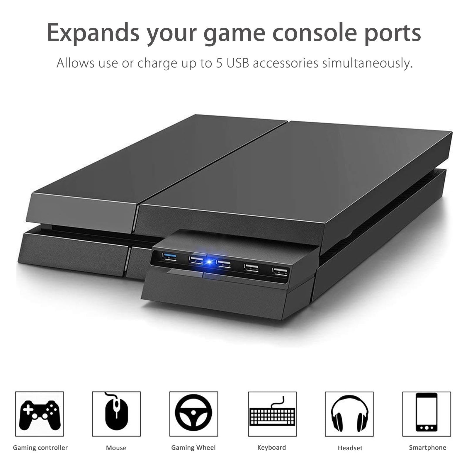 Hub USB, Tovbmup, ABS, 5 Porturi, Pentru PS4 Slim, USB 3.0/2.0
