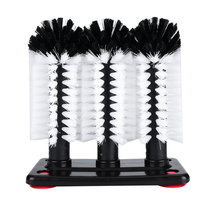 Set de 3 perii pentru spalarea cupelor cu baza de ventuza, Cozevdnt, plastic, argintiu, 19x10x19cm