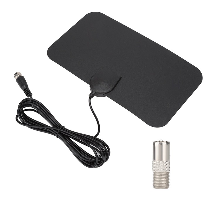 Вътрешна HDTV цифрова антена, 1080p, 20DBI, черна, 21x12cm, комплект с 3.7м кабел