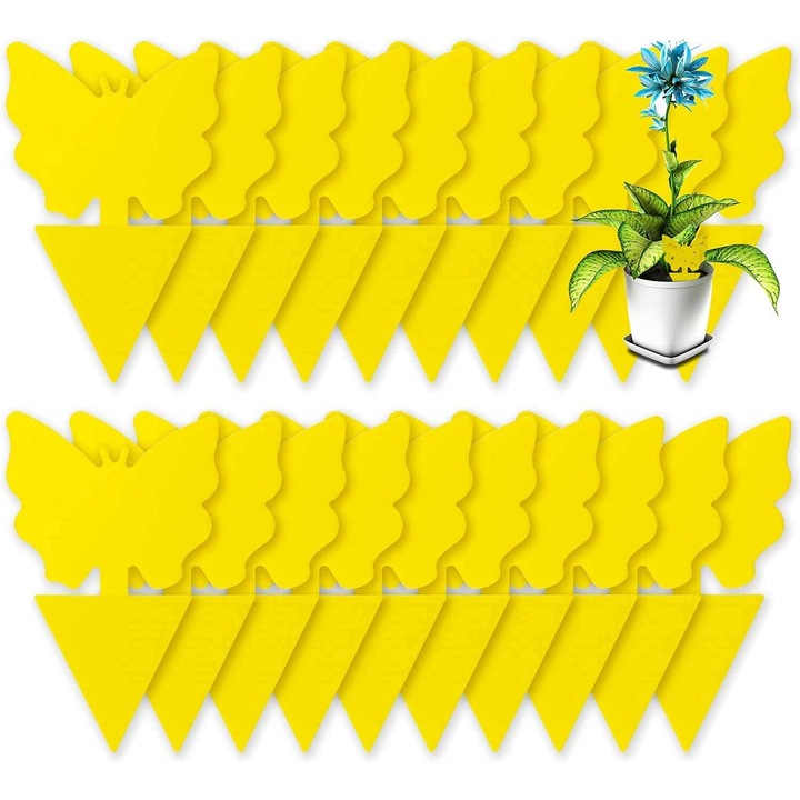 Capcane galbene lipicioase pentru insecte, Enforose, non-toxice, rezistente la UV, impermeabile, set de 50