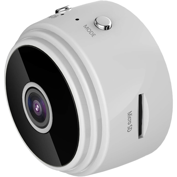 Camera de supraveghere, Enforose, mini camera wireless 1080P, detectare miscare, alb