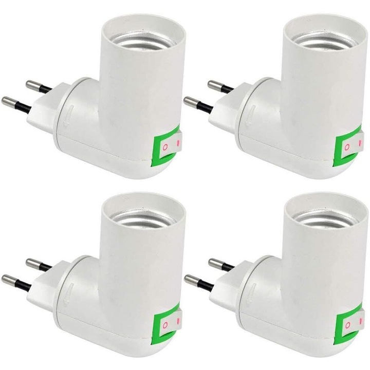 Socluri de lampa E27 cu economisire a energiei pentru iluminatul garajului, convertoare adaptoare de 360 de grade din plastic de inalta calitate, cu iluminare rapida, instalare usoara, sigure pentru iluminarea indirecta a bucatariei (4 bucati)