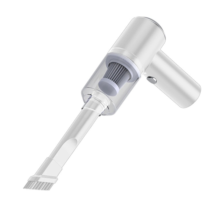 Mini hordozható porszívó, vezeték nélküli, fehér, 16.5x14.5x4cm, 2000mAh, LED-del