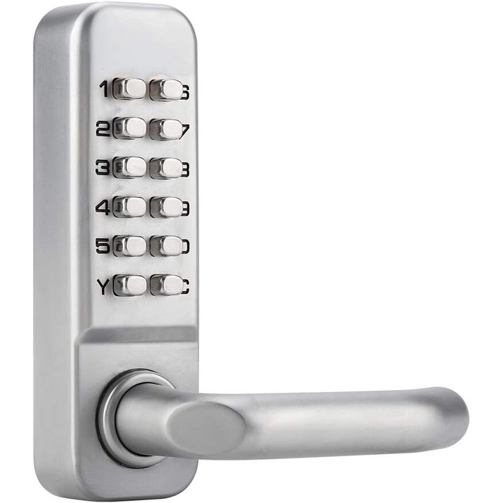 Incuietoare mecanica usor de instalat, AMRINUGL, waterproof si sunproof, directie maner ajustabila, finisaj crom satinat, pentru usi interioare si exterioare