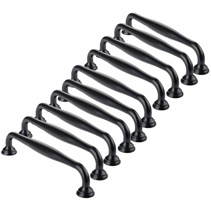 Manere pentru dulapuri, Enforose, set de 10, negru mat, din aliaj de aluminiu, rezistente la rugina