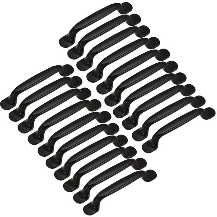 Set 20 manere sertar din aliaj de aluminiu, negru, suprafata neteda, prindere confortabila