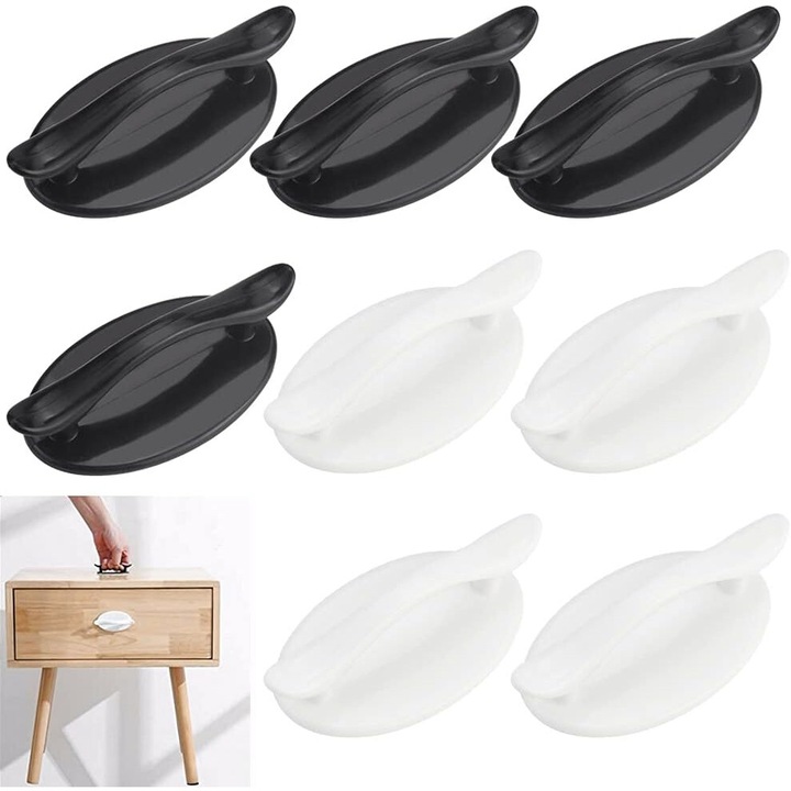 Set 8 manere autoadezive ABS, design colt rotunjit, impermeabile, pentru bucatarii si bai