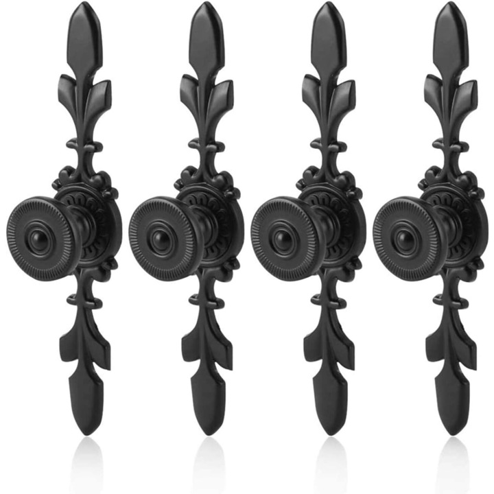 Maner decorativ mobila, Enforose, stil vintage, model cu trandafiri negri, rezistente la rugina, set