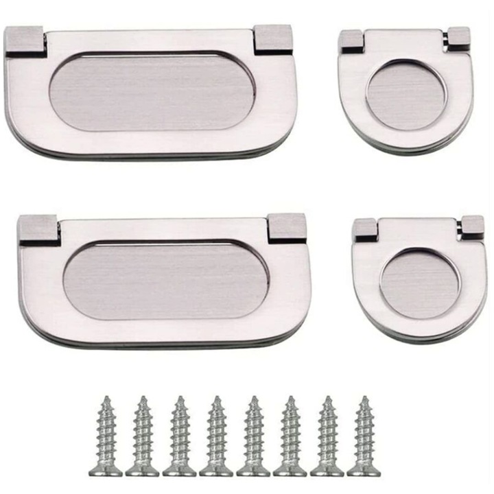 Maner de tragere dreptunghiular argintiu periat, set manere universale pentru sertare, dulapuri, usi glisante