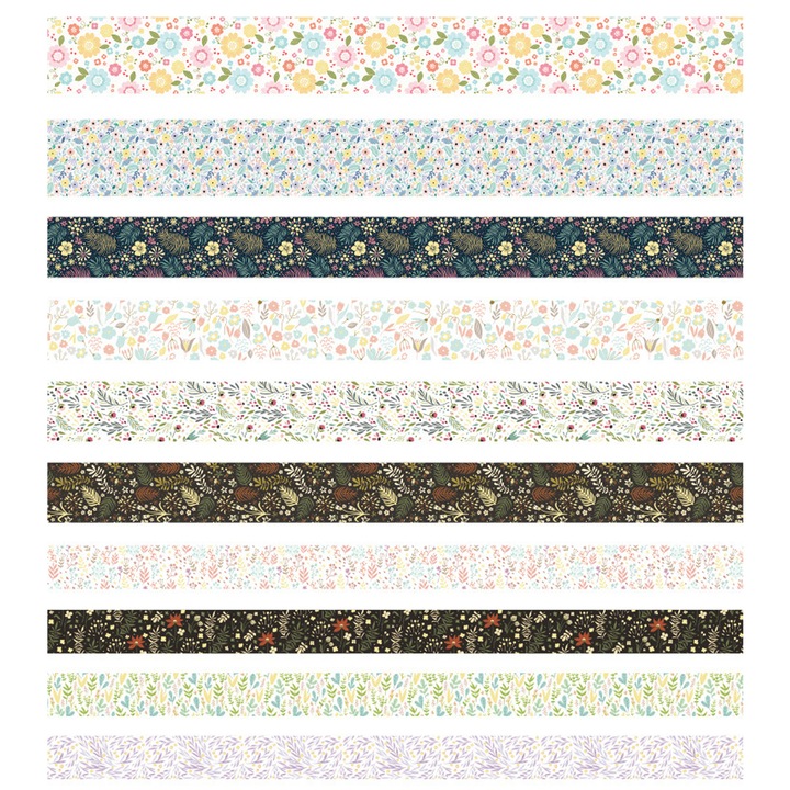 Set de benzi Washi Decorative Enforose, design retro si vibrant, usor de utilizat, 10 role