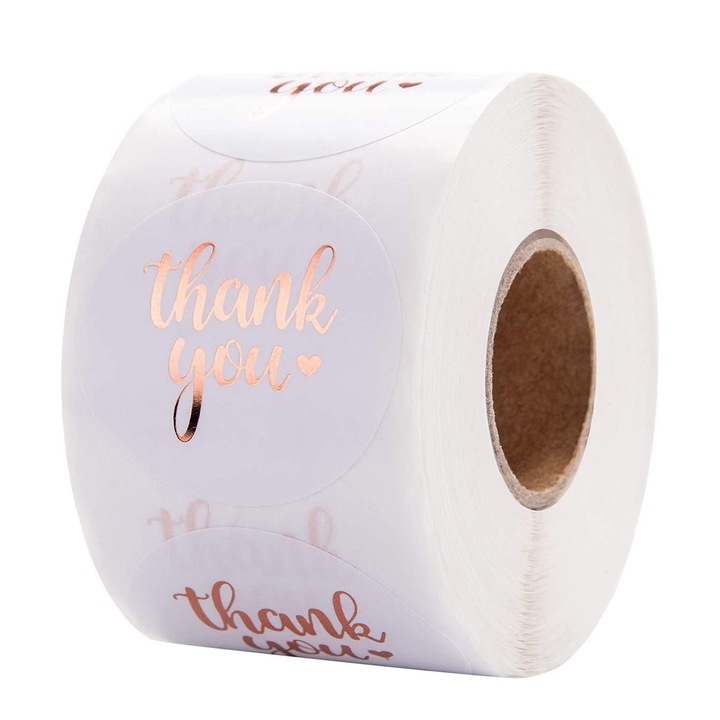 Köszönő matricakészlet, Enforose, rózsaarany, 1,5 hüvelyk, öntapadós, ajándékcsomagoláshoz