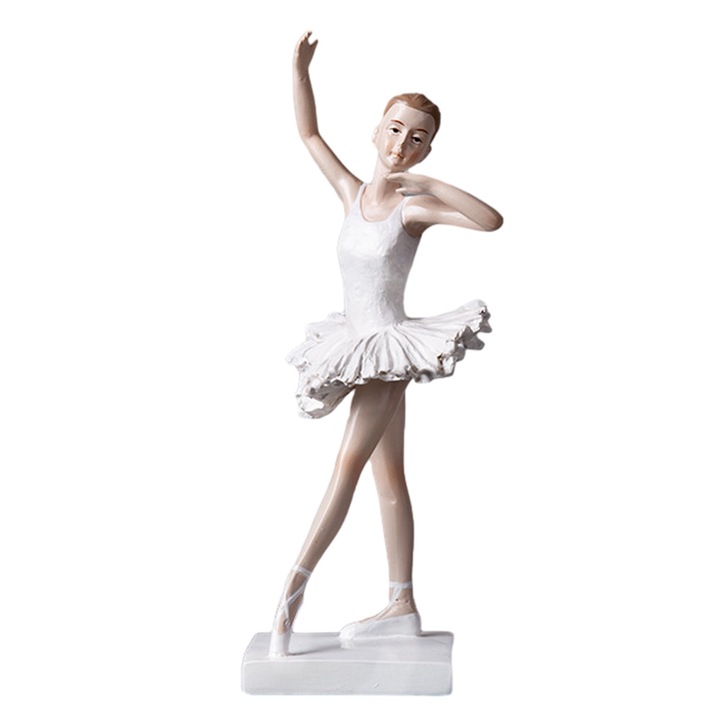 Статуетка балерина от смола, бяла декорация, 23.5x10x9.5см