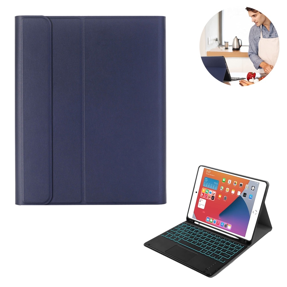 Husa cu tastatura detasabila pentru iPad, AMRINUGL, Bluetooth, suport pentru creion, piele PU