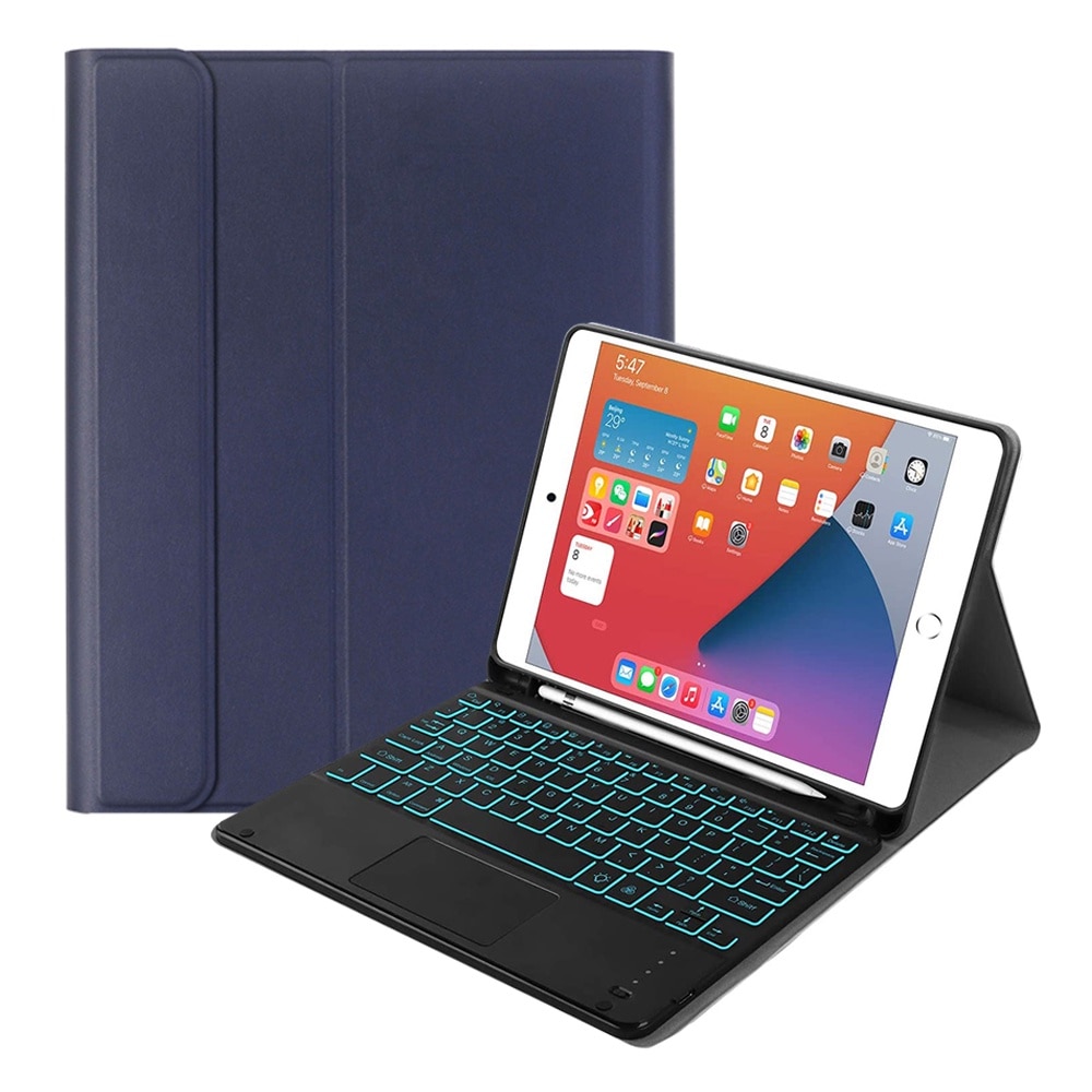 Husa cu tastatura detasabila pentru iPad, AMRINUGL, Bluetooth, suport pentru creion, piele PU