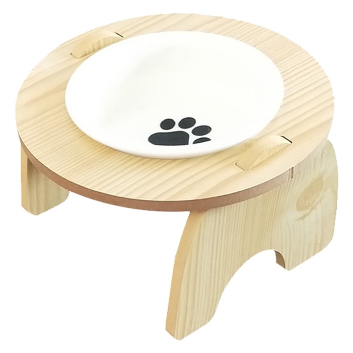 Купа за храна за животни, Дърво/Керамика, Многоцветна