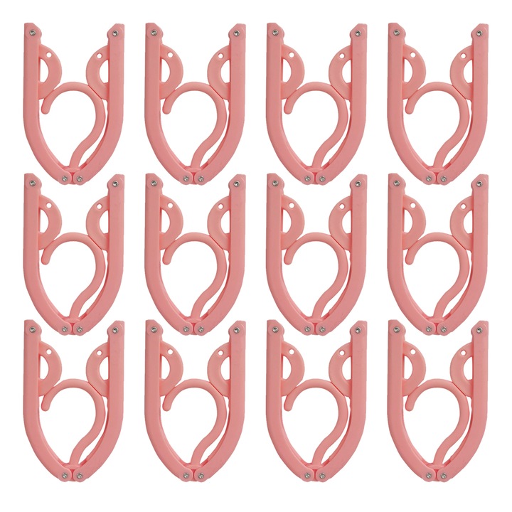 Set 12 umerase pliabile pentru calatorie, portabile, antiderapante, roz