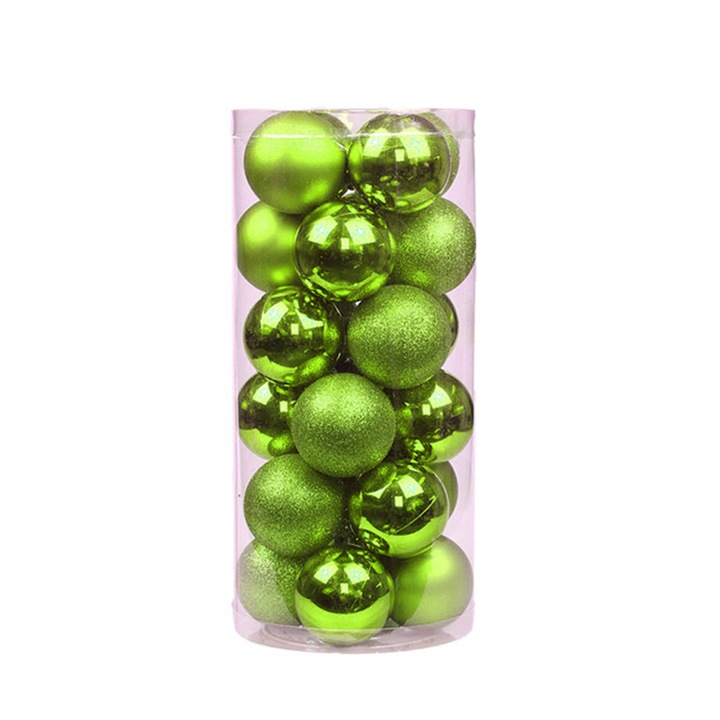 Set 24 globuri de Craciun, verde, 6cm