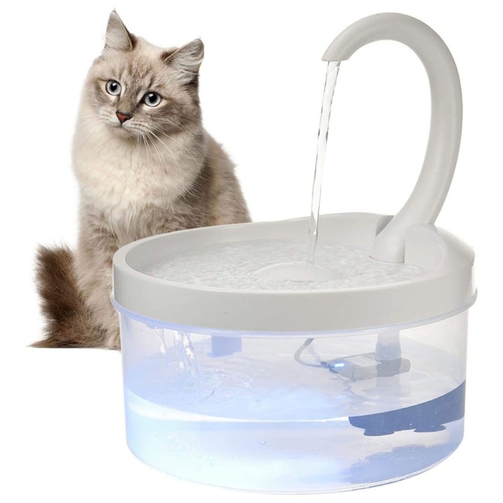 Dispenser automat apa pentru pisici, Bizaical, sistem de filtrare sofisticat, alb, 18x18x14cm