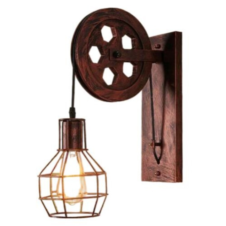 Aplica de perete, Lemn, Stil retro, Soclu E27, Maro