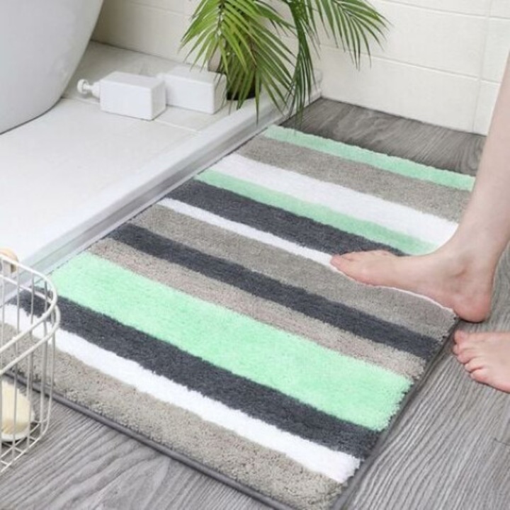 Csúszásgátló fürdőszobaszőnyeg, zöld, 40x60cm, nedvszívó, mosógépben mosható