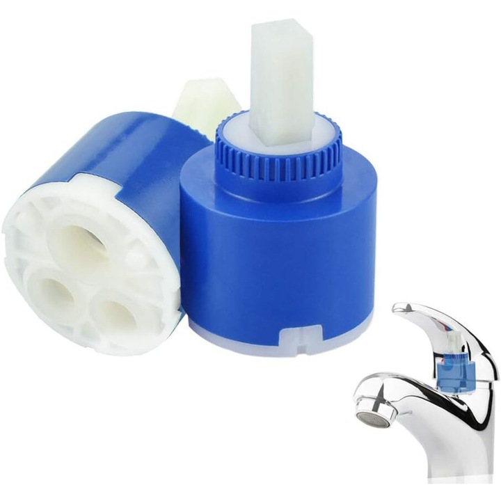 Set 2 Cartuse Ceramice pentru Baterii Sanitare, 40 mm, Instalare Usoara, Economie de Apa, 4 x 6.5 cm, Albastru
