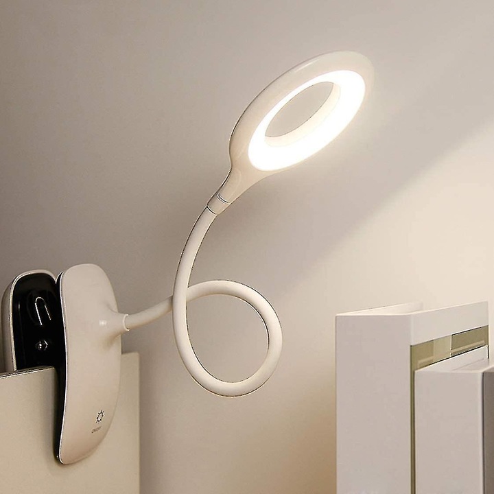 Lampa de citit cu clips cu LED, lampa de masa cu protectie pentru ochi, reglabila, cu lumina naturala