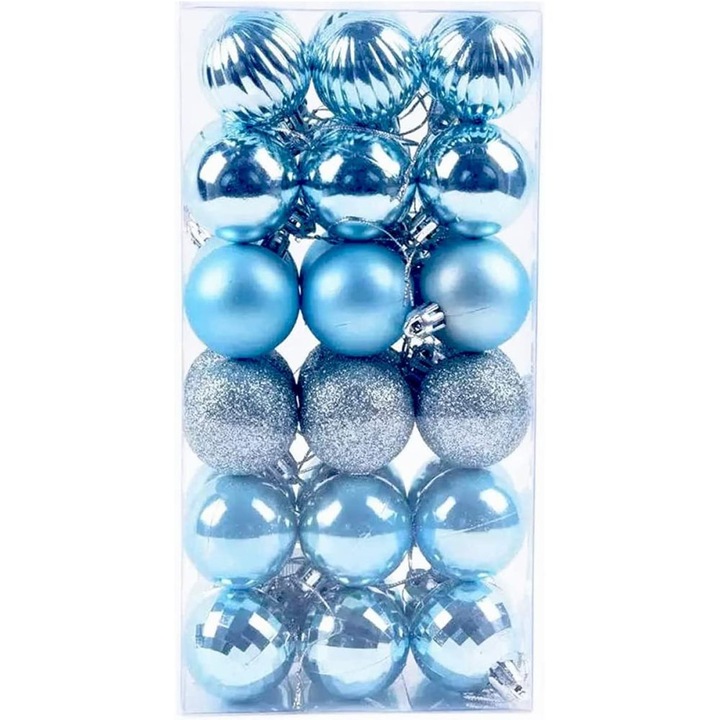Set 36 globuri de Craciun, plastic, albastru gheata, 4cm