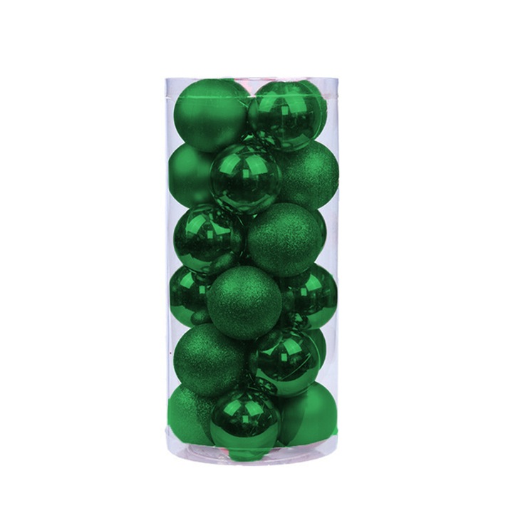 Set 24 globuri de Craciun 6cm, decorative, din plastic, pentru brad