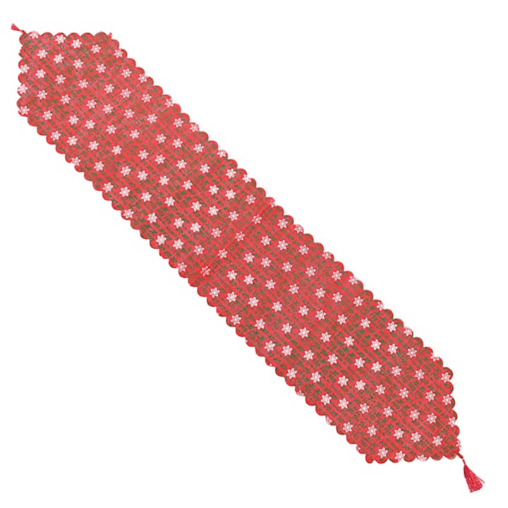 Napron pentru masa de Craciun, Fulgi, In, 180x35cm, Rosu/Alb