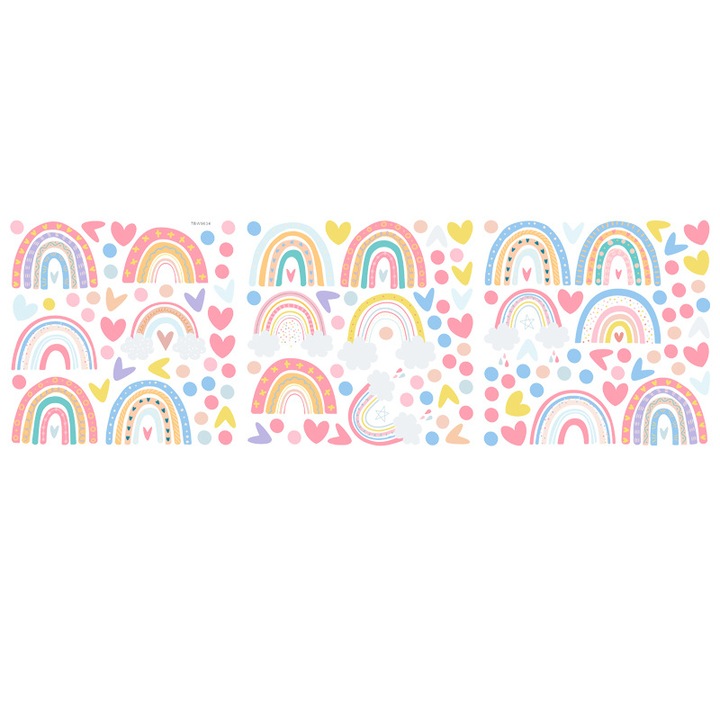 Dekoratív falmatrica szett, Boho Rainbow, Pasztell, Többszínű