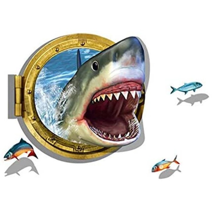 Set stickere decorative 3D rechin, autocolante PVC fara clor, multicolor, 60x90cm