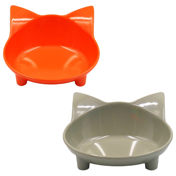 Set 2 castroane pentru animale, anti-alunecare, baza din cauciuc, pentru hrana si apa, multicolor