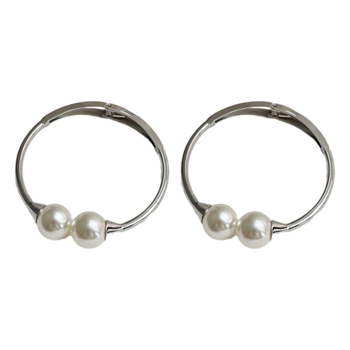 Set 2 agatori pentru perdele, Aliaj, Alb/Argintiu, 10x9.8x2.5cm