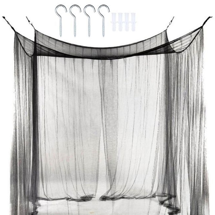 Plasa de tantari pat, alb/negru, 190x210x240cm, set