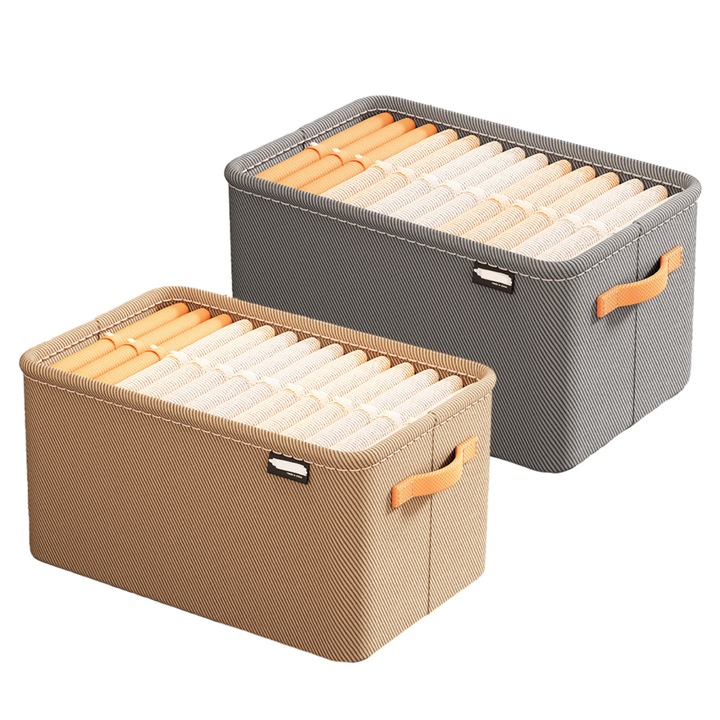 Комплект от 2 кошници за съхранение, KkvoGmle, Метал/Платно, Бежово/Сиво