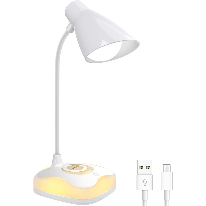 Lampa de birou cu LED pentru ingrijirea ochilor, lumina de lectura flexibila cu gat de gasca cu control tactil, lampa de birou portabila fara fir, reincarcabila, alimentata cu baterii, pentru camin, birou, dormitor