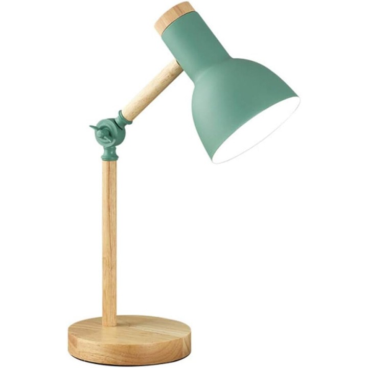 Lampa de masa industriala, baza din lemn masiv, cu accente metalice, lumina de birou reglabila din lemn, perfecta pentru dormitor, birou, hotel