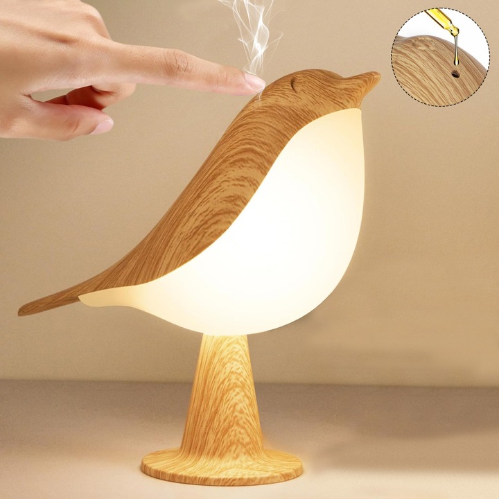 Veioza cu senzor tactil, forma de pasare, 3 culori dimabile, design portabil, lampa de birou cu baterie reincarcabila