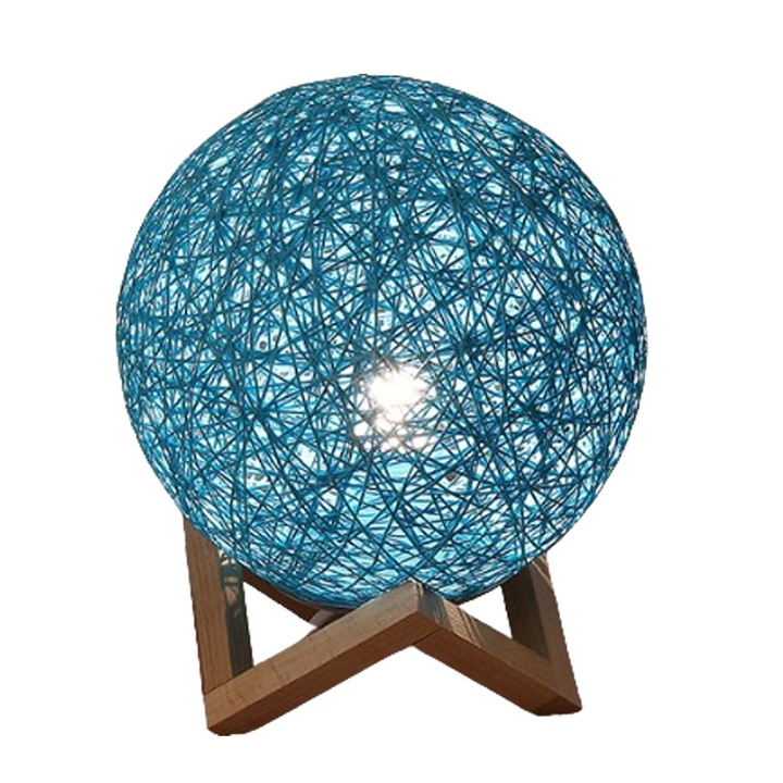 Абажур от бамбук и лоза, син, 19x16x16 см, комплект 1 бр.