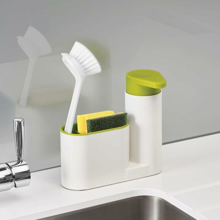 Dispenser de sapun pentru vase, Enforose, organizator 3 in 1, otel inoxidabil, usor de curatat, ideal pentru bucatarie si baie