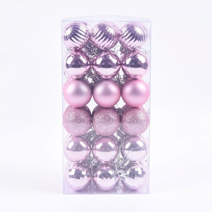 Set 36 globuri de Craciun, decorative, roz, 4cm, pentru brad