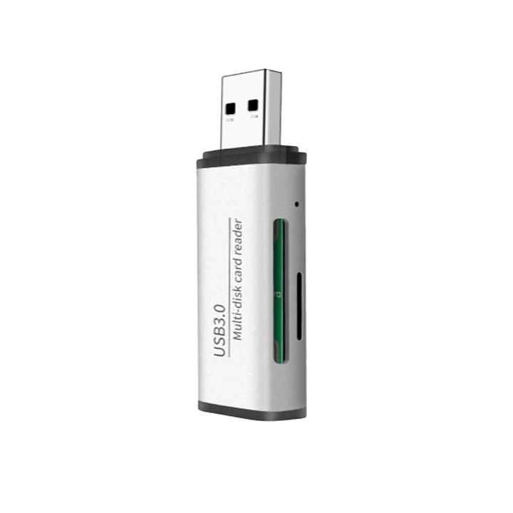 Cititor de carduri, AMRINUGL, Aliaj Aluminiu, USB / Micro USB, 100 MB/s, Argintiu