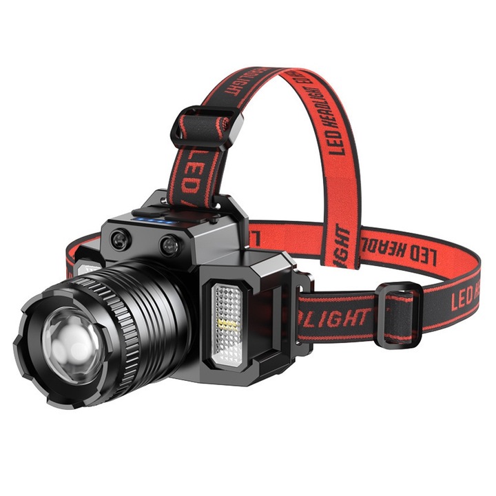 Челник QttvbTna, Регулируем ъгъл, Сензор за движение, Многомодов LED, Водоустойчивост, USB зареждане, Удобен, Черен