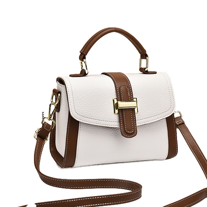 QttvbTna crossbody táska, bőr, egyszerű kialakítás, kicsi, fehér/barna