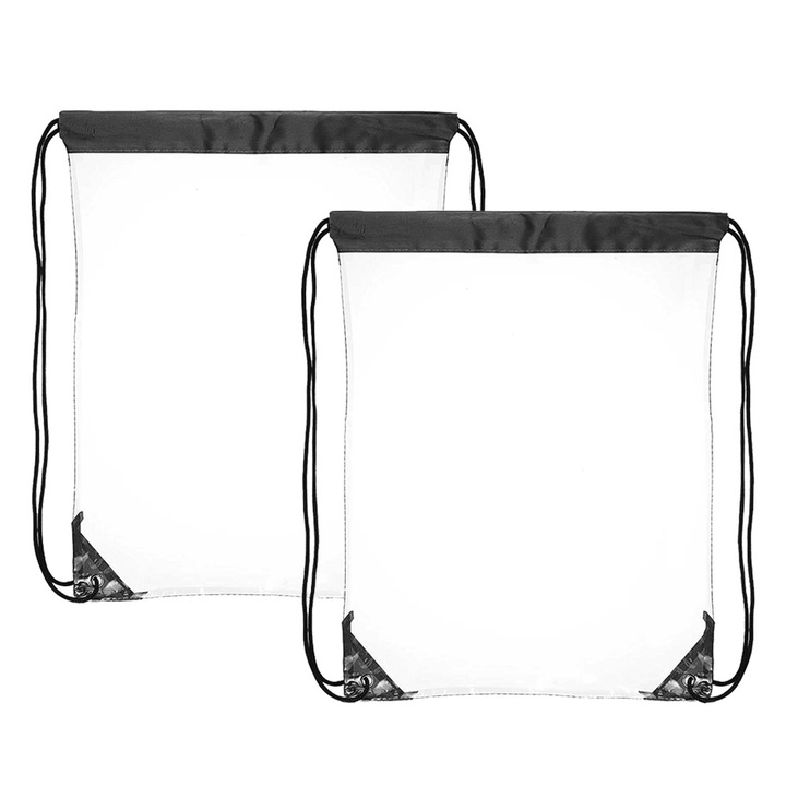 Комплект от 2 чанти с шнур, PVC, 43x36 см, черни/прозрачни