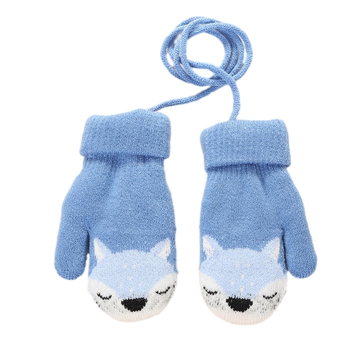 Manusi pentru copii, Design cu fata zambitoare, Albastru, 9x14cm