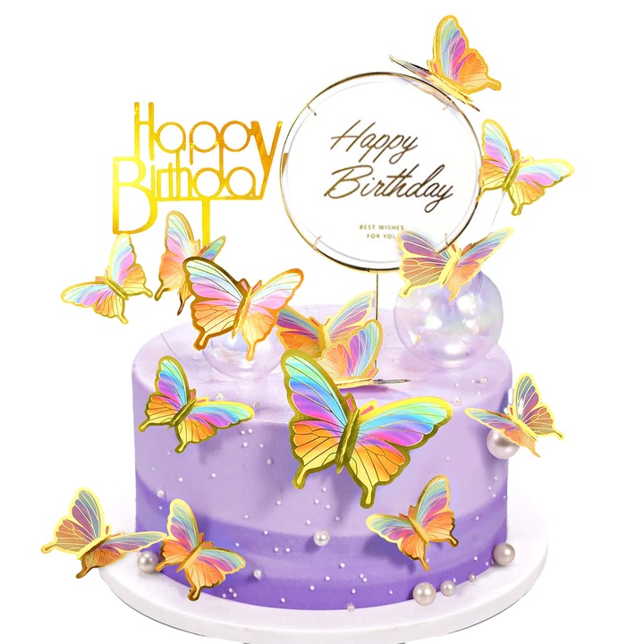 Set decor tort fluturi HERUSI metal acrilic multicolor 1.5x4inch
