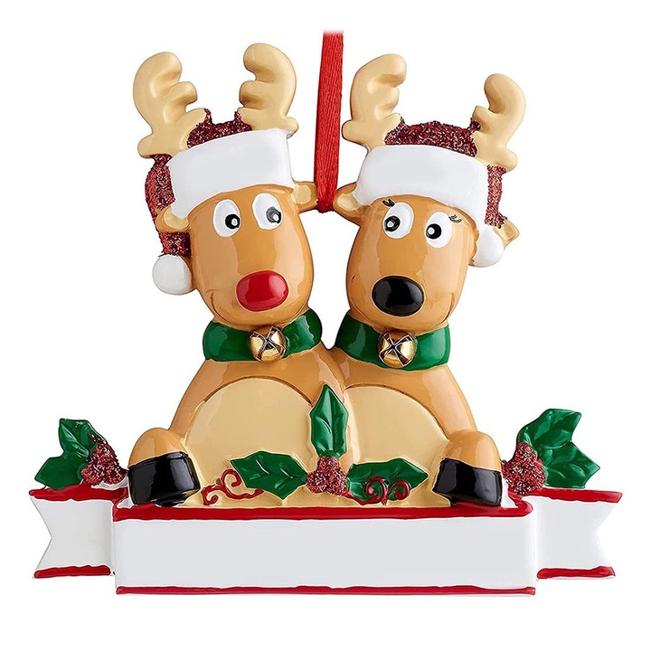 Ornament de Craciun personalizabile, cerb, material rezistent, cu panglica, multicolor